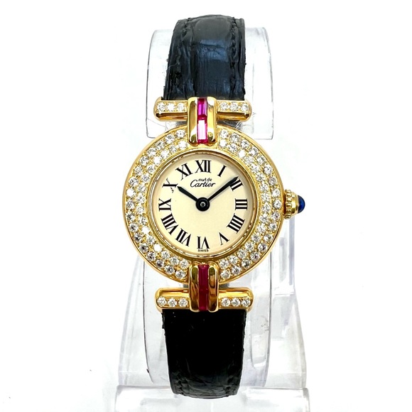 CARTIER VERMEIL COLISEE Quartz GP Silver 0.87TCW DIAMONDS & Red Rubies Watch - Picture 1 of 6